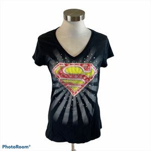 Juniors Superman Graphic Black T-shirt Size XL